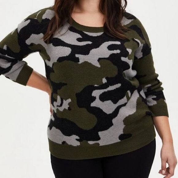 Torrid Camo Pullover Drop Shoulder Sweater - Picture 1 of 5